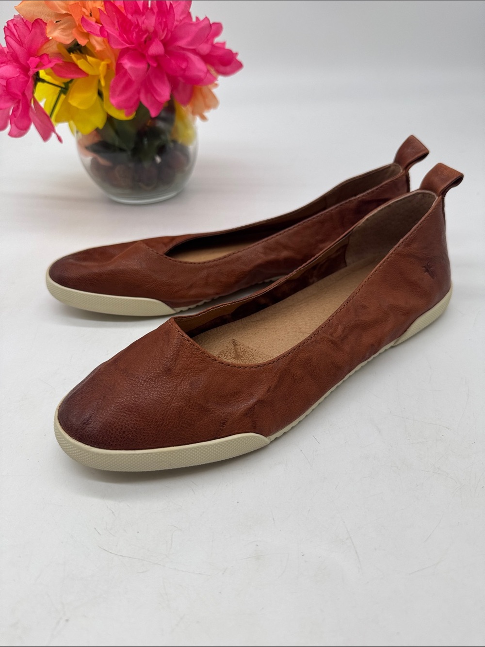 Brown Leather Slip-On Ballet Flats - Women's Casual Comfort Size 8 BFL10126